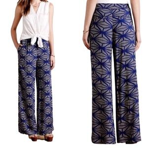 Anthropologie Hei Hei Hirondelle Wide Leg Pants Blue Geographic Pattern Size S